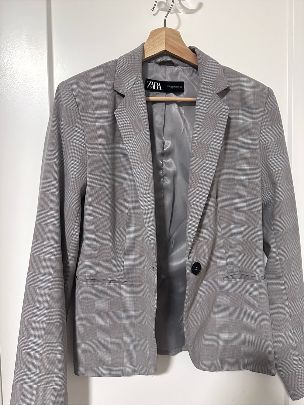 Zara Gray Glen Plaid Single-Button Blazer Size 6